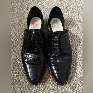 FREDA SALVADOR Black Croc-Embossed Slip-On Shoes